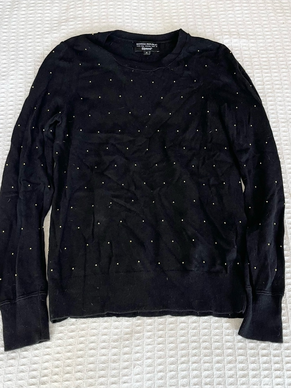 Banana Republic Black Crewneck Sweater with Gold Dot Embellishments medium